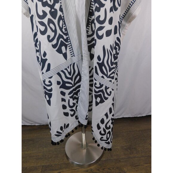 Black White Boho Tribal Kimono Tassel Pompom OS - Picture 3 of 11